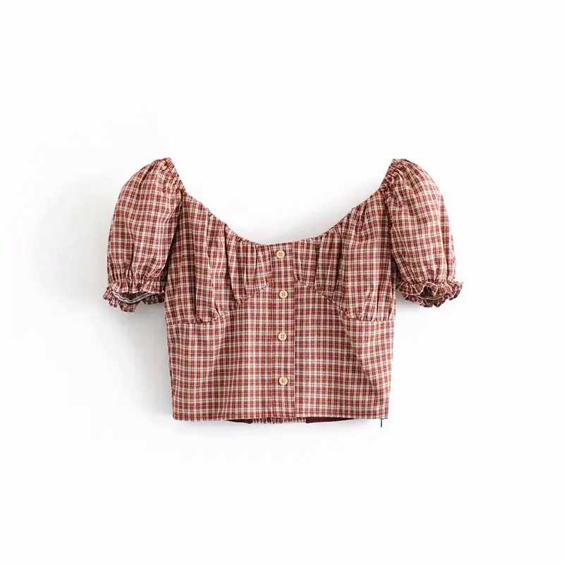 2019 women french style square collar plaid print short blouse casual puff sleeve shirts women chic blusas chemise tops LS3561
2019 women french style square collar plaid print short blouse casual puff sleeve shirts women chic blusas chemise tops LS3561