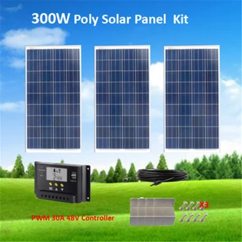 300W Solar Panel Kit : 3 x 100W Poly Solar Panel with PWM 30A 48V Solar Controller for 12V battery Off Grid Solar System
300W Solar Panel Kit : 3 x 100W Poly Solar Panel with PWM 30A 48V Solar Controller for 12V battery Off Grid Solar System