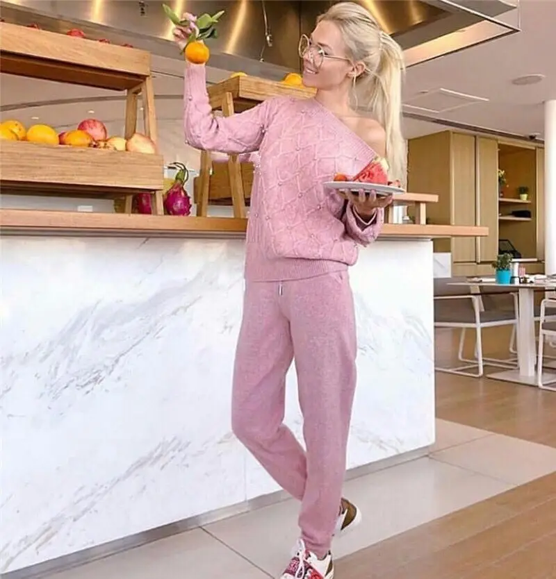 2018 spring new suits women beading wool sweater + pants casual knitted suits 5 color
2018 spring new suits women beading wool sweater + pants casual knitted suits 5 color