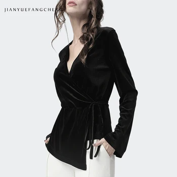 Black Velour Top Ladies Office Tops Long Sleeve Plus Size 2018 Lace Up Sexy V Neck Blouse Spring Autumn Shirts Women Clothes
Black Velour Top Ladies Office Tops Long Sleeve Plus Size 2018 Lace Up Sexy V Neck Blouse Spring Autumn Shirts Women Clothes