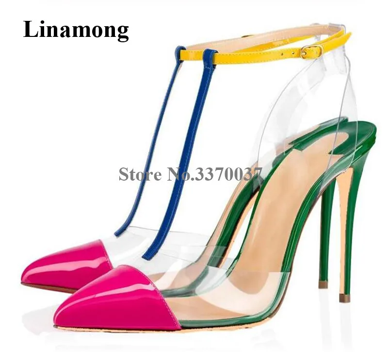 Brand Design Women Fashion Pointed Toe Patent Leather Patchwork PVC Stiletto Heel Pumps Mixed-colors T-strap High Heels
Brand Design Women Fashion Pointed Toe Patent Leather Patchwork PVC Stiletto Heel Pumps Mixed-colors T-strap High Heels