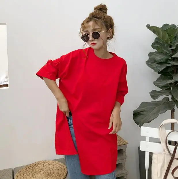 2019 Summer New Arrival Korean Style Loose Split Fork Short Sleeve Women T Shirt Long Solid Color Casual Tees Free Shipping
2019 Summer New Arrival Korean Style Loose Split Fork Short Sleeve Women T Shirt Long Solid Color Casual Tees Free Shipping