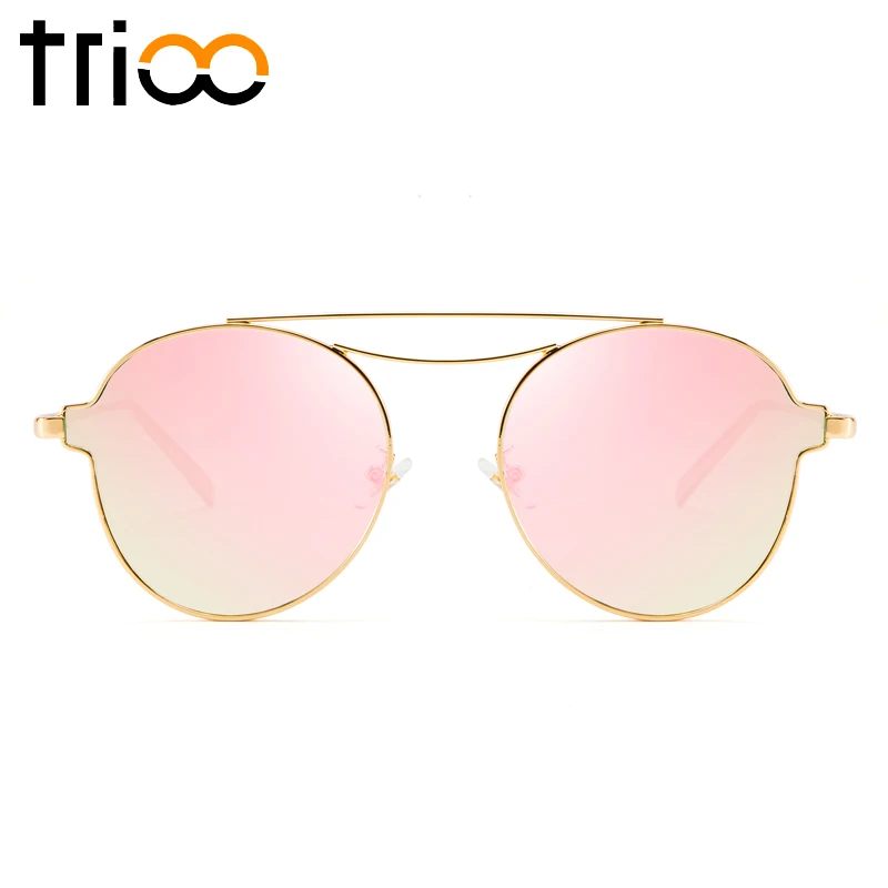 Фото Солнцезащитные очки TRIOO женские круглые золотистые и розовые солнечные с