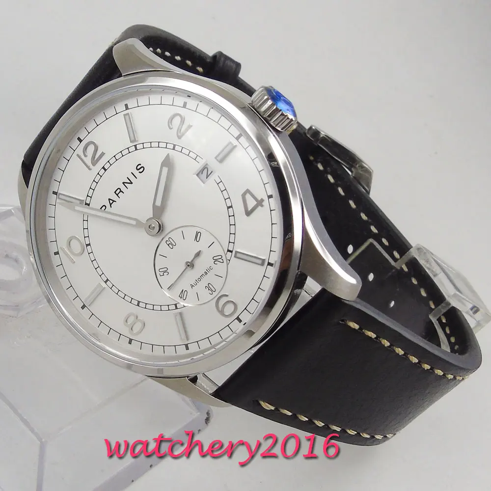 42mm parnis White Dial mens Watches Top Brand Luxury Date Steel Case Leather strap ST 1731 Automatic Movement men's Watch
42mm parnis White Dial mens Watches Top Brand Luxury Date Steel Case Leather strap ST 1731 Automatic Movement men's Watch