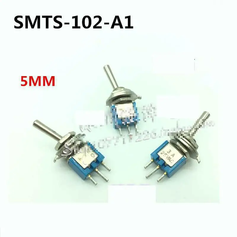 

(10pcs/lot) SMTS-102 A1 Toggle Switch Blue 3Pins 2 Position Mounting 5mm ON-ON AC 1.5A 250V DC 3A 125V Vertical Type