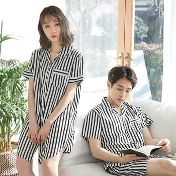 2019 Korean Version Couple's Pajamas Summer Cotton Short Sleeve Shirt Collar Cardigan Simple Striped Leisure Lovers Homewear Set
2019 Korean Version Couple's Pajamas Summer Cotton Short Sleeve Shirt Collar Cardigan Simple Striped Leisure Lovers Homewear Set