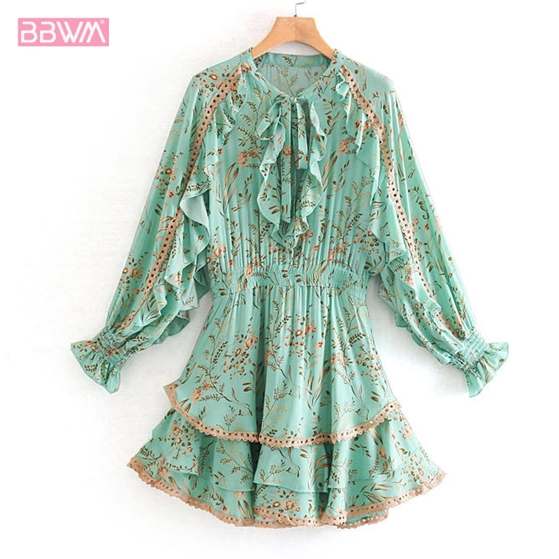 Exquisite ruffled holiday print dress Lantern long sleeve bow tie Ethnic style casual holiday elegant female dress
Exquisite ruffled holiday print dress Lantern long sleeve bow tie Ethnic style casual holiday elegant female dress
