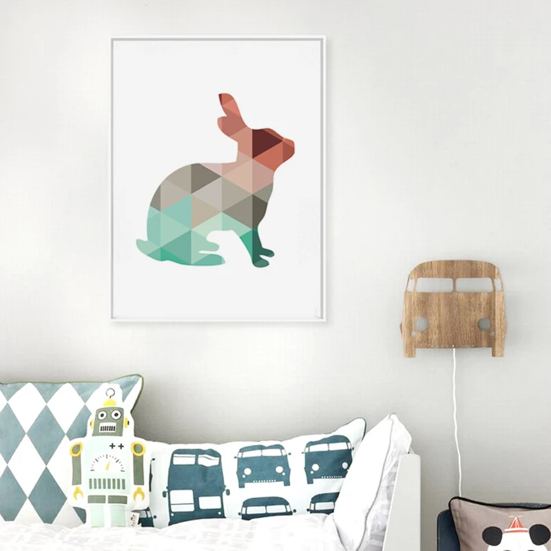Оригинальный геометрический рисунок оленя кролика Картина на холсте Постер и