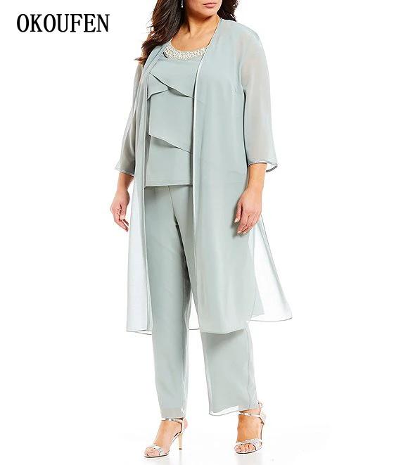Plus Size Mother of the Bride/Groom Dresses 2019 Chiffon Long Jacket 3 Pieces Pantsuits Sage kurti vestido de madrinha farsali
Plus Size Mother of the Bride/Groom Dresses 2019 Chiffon Long Jacket 3 Pieces Pantsuits Sage kurti vestido de madrinha farsali