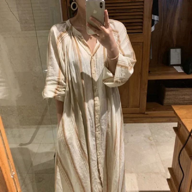 Women Summer Dress Korean Striped Long Holiday Maxi Shirt Dress Female Loose Plus Size Vestidos Robe Femme Ete Casual Sukienki
Women Summer Dress Korean Striped Long Holiday Maxi Shirt Dress Female Loose Plus Size Vestidos Robe Femme Ete Casual Sukienki