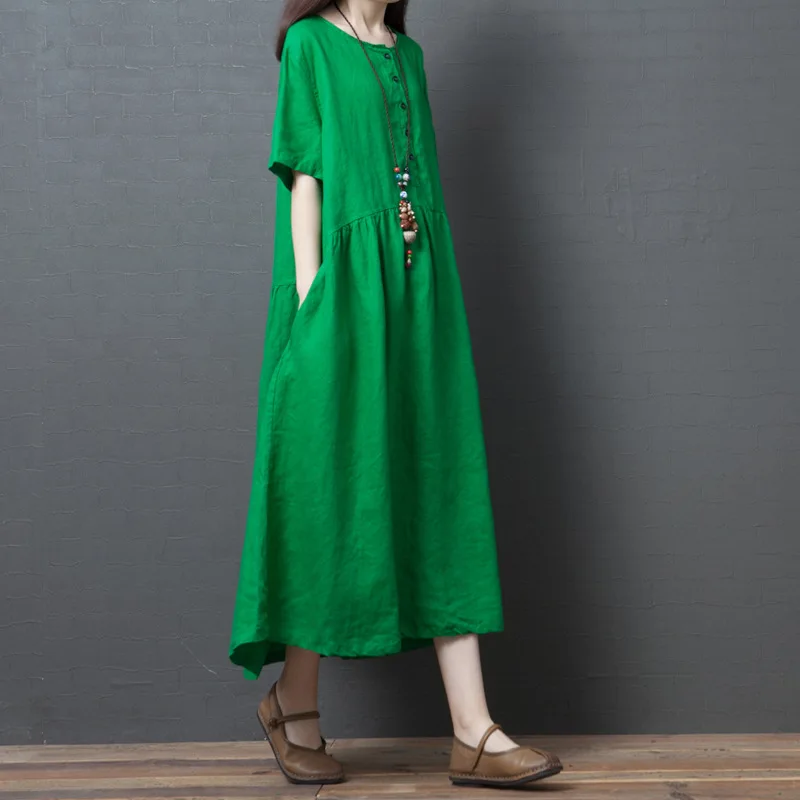 Johnature 2019 New Summer Dress Casual Loose Solid Regular Short Sleeve Pockets Knee-length Natural Cotton O-neck Women Dress
Johnature 2019 New Summer Dress Casual Loose Solid Regular Short Sleeve Pockets Knee-length Natural Cotton O-neck Women Dress