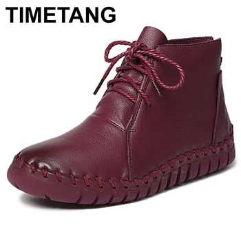 TIMETANG Vintage Style Genuine Leather Women Boots Flat Booties Soft Cow hide Women's Shoes Front Ankle Boots zapatos mujer C174
TIMETANG Vintage Style Genuine Leather Women Boots Flat Booties Soft Cow hide Women's Shoes Front Ankle Boots zapatos mujer C174