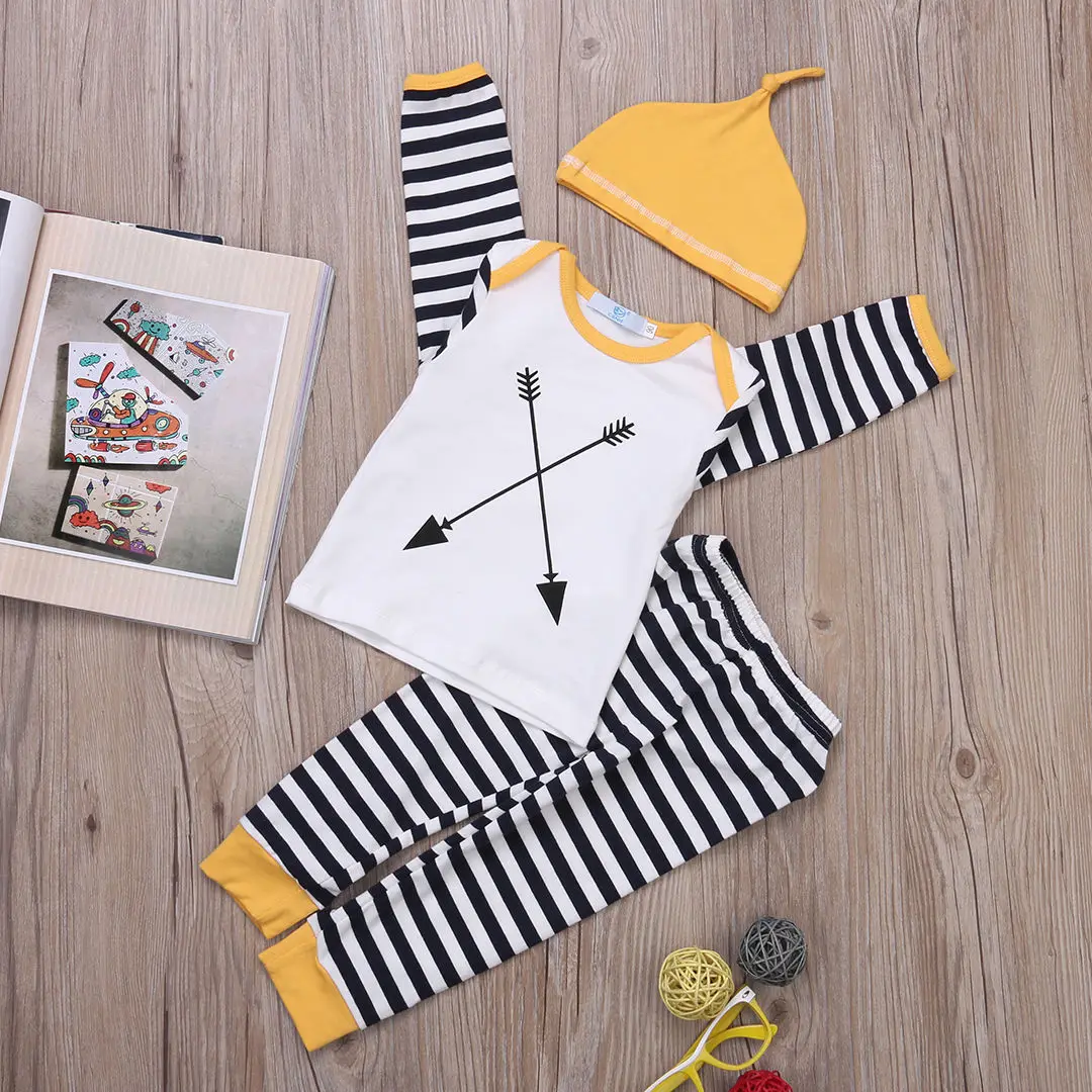 Tops + Pants Hat 3pcs Autumn Baby Boys Girl Clothing Outfits Set Newborn Baby Girl Boy Clothes Sets Long Sleeve Striped
Tops + Pants Hat 3pcs Autumn Baby Boys Girl Clothing Outfits Set Newborn Baby Girl Boy Clothes Sets Long Sleeve Striped