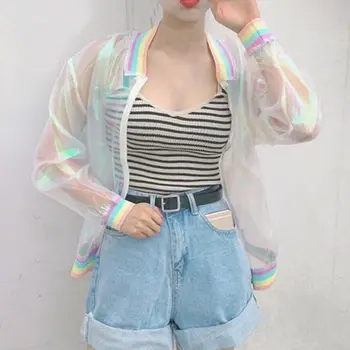 Women Jacket Laser Rainbow Symphony Hologram Coat Iridescent Transparent Bomber Jacket Sunproof
Women Jacket Laser Rainbow Symphony Hologram Coat Iridescent Transparent Bomber Jacket Sunproof