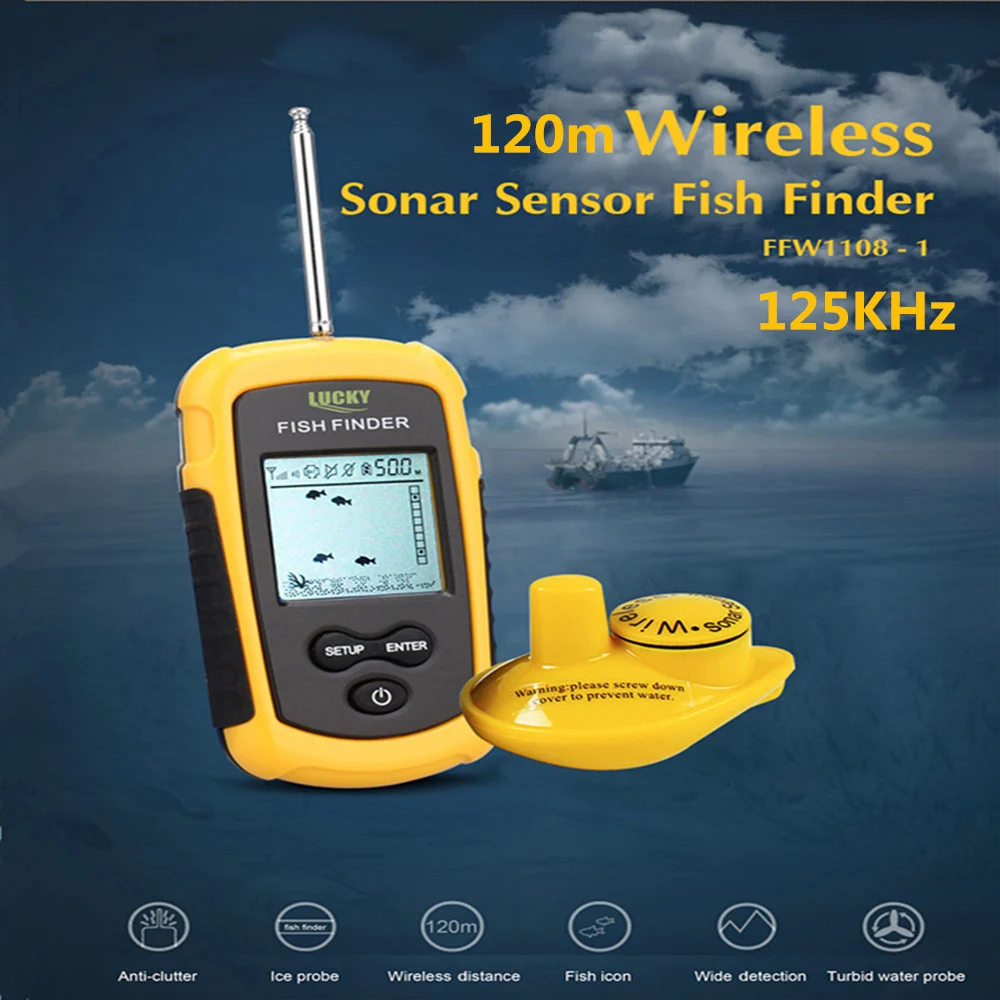 LUCKY FFW1108 - 1 120m Wireless Fish Finder Sonar Sensor Transducer Echo Sounder Alarm Detector For Fishing 125kHz Fishfinder
LUCKY FFW1108 - 1 120m Wireless Fish Finder Sonar Sensor Transducer Echo Sounder Alarm Detector For Fishing 125kHz Fishfinder