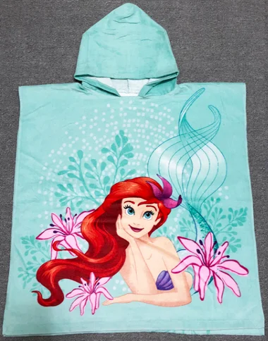 

cartoon cute the little mermaid ariel princess flounder cotton hooded bath towel girl beach cloak towel children gift 60cm*60cm