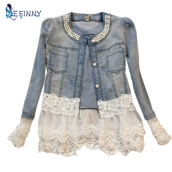 2018 Stitching Lace Stitching Long-sleeved Denim Jacket Large Size Jeans Long Sleeve Women Jacket Women's Outerwear Plus size
2018 Stitching Lace Stitching Long-sleeved Denim Jacket Large Size Jeans Long Sleeve Women Jacket Women's Outerwear Plus size