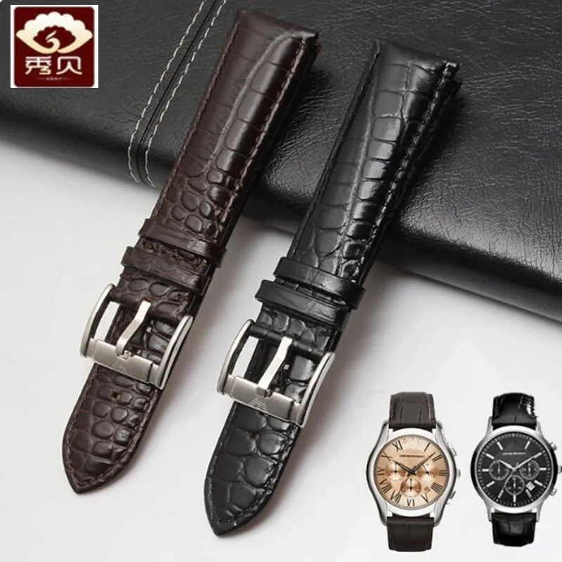 

Durable Genuine Leather Watchband 20mm 22mm Black/Brown Breathable Calfskin Strap for Armani AR2433 AR2447 Watch Sale With logo