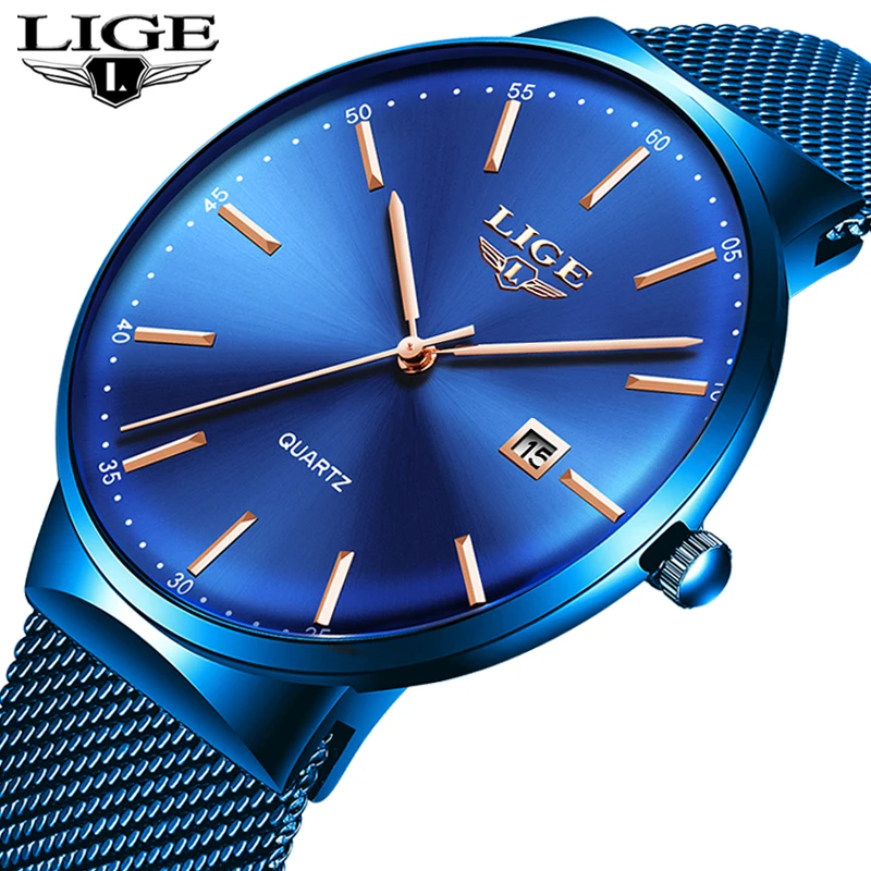 2021 Mens Watches LIGE Top Brand Luxury Waterproof Wrist Ultra Thin Date Simple Casual Quartz Watch For Men Sports Clock | Наручные часы