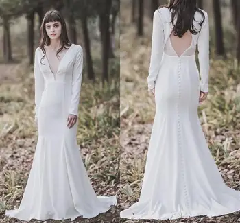Country Long Sleeves Mermaid Wedding Dresses 2020 Deep V Neck Sweep Train Cheap Modest Garden Bridal Gowns Robe De Mariee
Country Long Sleeves Mermaid Wedding Dresses 2020 Deep V Neck Sweep Train Cheap Modest Garden Bridal Gowns Robe De Mariee