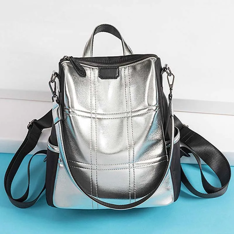 Fashion Vintage School Shoulder Bag Bagpack Women Backpack High Quality Silver reflective Leather Backpacks Teenage B42-74
Fashion Vintage School Shoulder Bag Bagpack Women Backpack High Quality Silver reflective Leather Backpacks Teenage B42-74