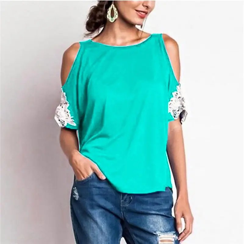 Casual Women O-Neck Plus Size Strapless Lace Short Sleeve Easy Top Shirt Colorful Pure Color S-5XL Woman's top Simple Style
Casual Women O-Neck Plus Size Strapless Lace Short Sleeve Easy Top Shirt Colorful Pure Color S-5XL Woman's top Simple Style