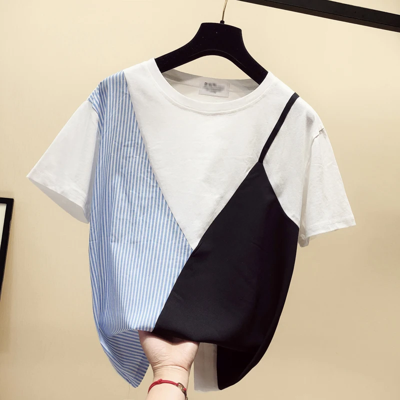 MUMUZI 2019 summer new women's Japanese TOPS striped lace round neck short-sleeved T-shirt loose fake two-piece Set shirt women
MUMUZI 2019 summer new women's Japanese TOPS striped lace round neck short-sleeved T-shirt loose fake two-piece Set shirt women