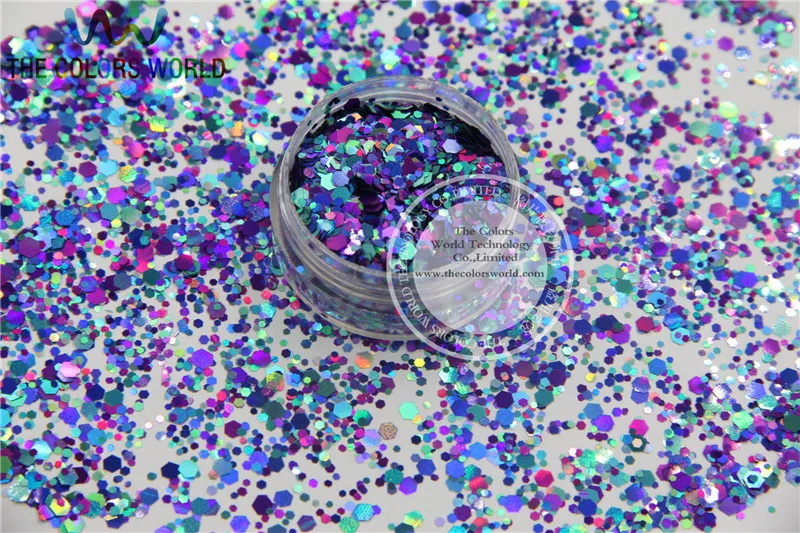 AL7258-144 Mix Holographic Colors Hexagon shapes Glitter for nail art and DIY decoration 1Pack =50g 
AL7258-144 Mix Holographic Colors Hexagon shapes Glitter for nail art and DIY decoration 1Pack =50g