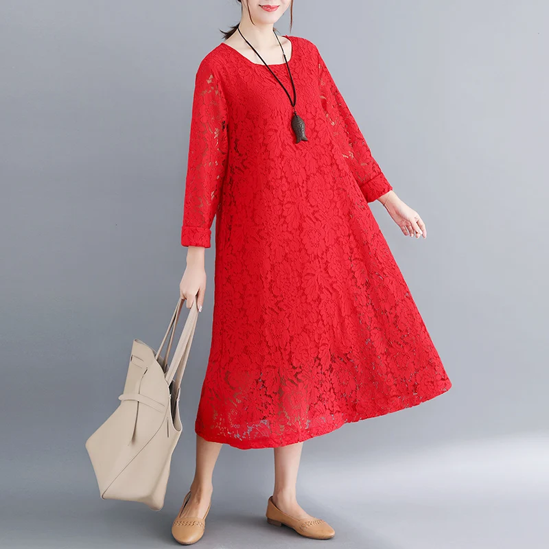 Spring summer Large size Lace dress women Pink Casual Loose Cotton Long sleeve O-Neck dress white Hollow Out long dress women
Spring summer Large size Lace dress women Pink Casual Loose Cotton Long sleeve O-Neck dress white Hollow Out long dress women