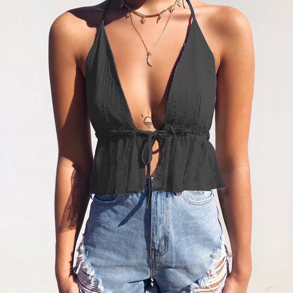 2019 Summer Women Ruched Tank Top Ladies Sleeveless Mesh Ruffles V Neck Crop Tops Sexy Short Top Female Tops Shirts
2019 Summer Women Ruched Tank Top Ladies Sleeveless Mesh Ruffles V Neck Crop Tops Sexy Short Top Female Tops Shirts
