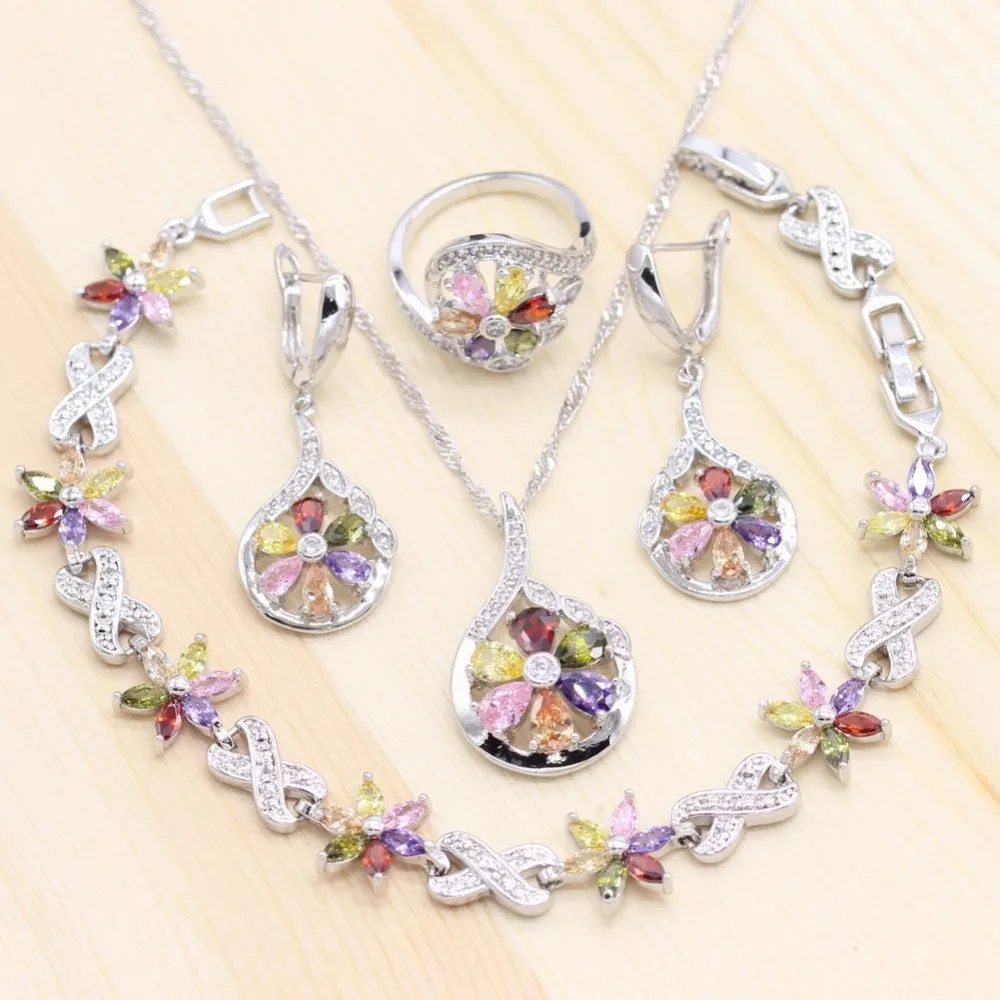 Multicolor Semi-precious Stones Jewelry Sets For Women Flower Shape Wedding Ring Earrings Pendant Necklace Chain Bracelet Sets
Multicolor Semi-precious Stones Jewelry Sets For Women Flower Shape Wedding Ring Earrings Pendant Necklace Chain Bracelet Sets