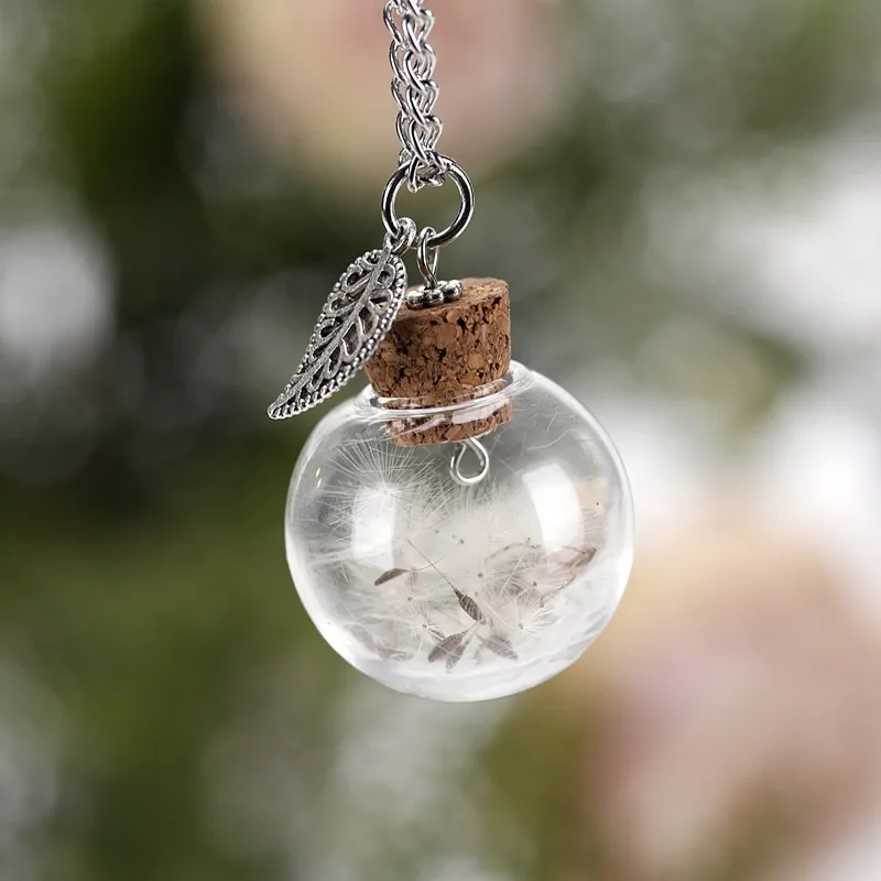 Creative Bottle Pendant Handmade Glass Necklace Luminous Real Dandelion Seeds