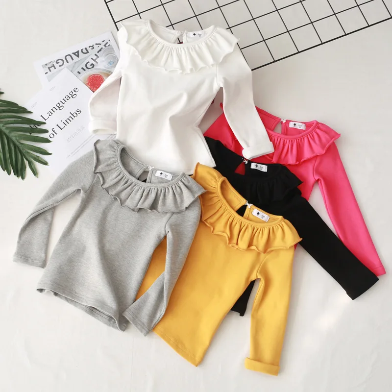 Girls 2019 spring wild bottoming shirt wave doll collar solid color long-sleeved T-shirt girl cotton top
Girls 2019 spring wild bottoming shirt wave doll collar solid color long-sleeved T-shirt girl cotton top