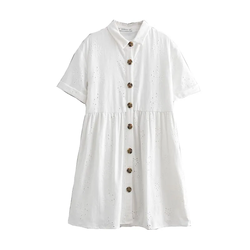 QZ913 Women's White Color Floral Embroidery Pleated Short Sleeve Casual Dress Hollow Out Cotton Dresses Vestidos
QZ913 Women's White Color Floral Embroidery Pleated Short Sleeve Casual Dress Hollow Out Cotton Dresses Vestidos