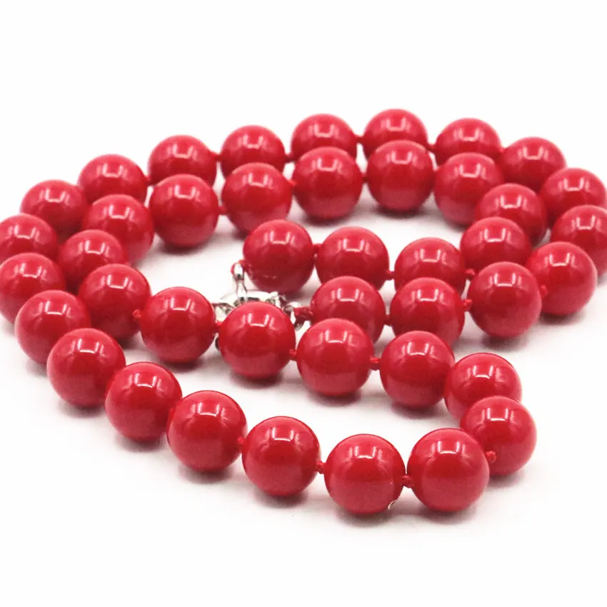 

New Fashion Statement Women Necklace Artificial Coral Red Stone 8 10 12mm Round Beads Chain Choker Clavicle Jewelry 18inch A477