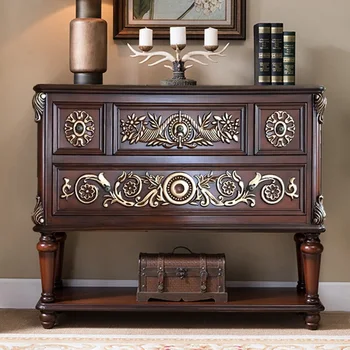 Retro Design 120cm Wood Console Table with Embossed Decor / Vintage Style / 102cm High Solid Wood Frame with Plywood Board 
Retro Design 120cm Wood Console Table with Embossed Decor / Vintage Style / 102cm High Solid Wood Frame with Plywood Board