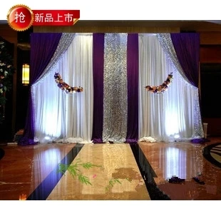 3*4m wedding party ice silk fabric drapery White with Purple curtain with swag stage prop fashion Drape with sequin Backdrop 
3*4m wedding party ice silk fabric drapery White with Purple curtain with swag stage prop fashion Drape with sequin Backdrop
