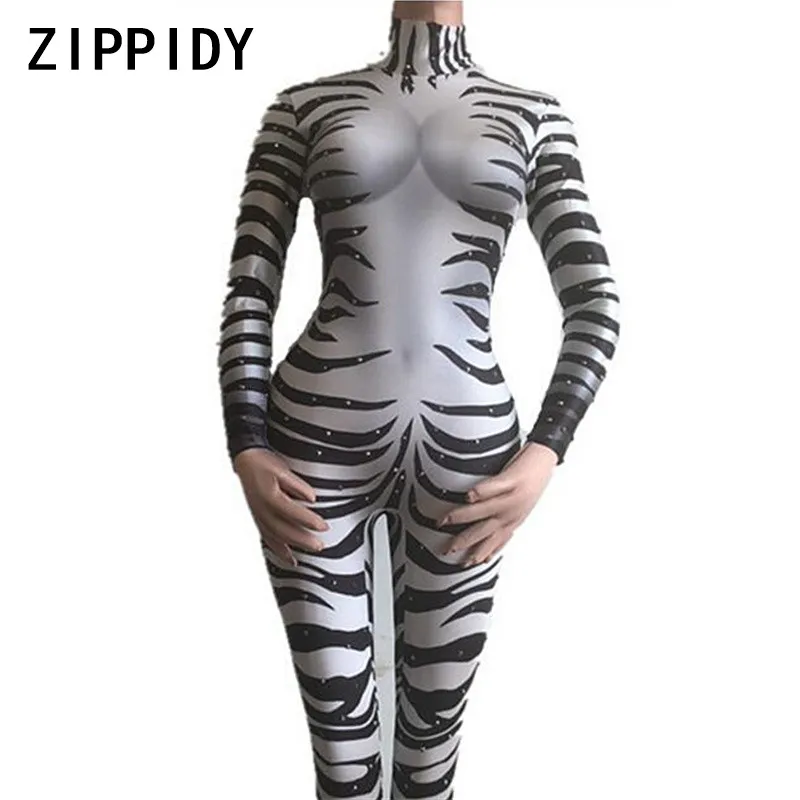 Sexy Zebra Printed Stretch Jumpsuit Rhinestones Stage Wear Bodysuit Female Singer Show Outfit Bar Nightclub Cosplay Costume
Sexy Zebra Printed Stretch Jumpsuit Rhinestones Stage Wear Bodysuit Female Singer Show Outfit Bar Nightclub Cosplay Costume