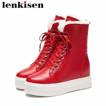 Lenkisen korean girls cow leather round toe sheep fur keep warm high wedges heels waterproof lace up woman ankle snow boots L20
Lenkisen korean girls cow leather round toe sheep fur keep warm high wedges heels waterproof lace up woman ankle snow boots L20