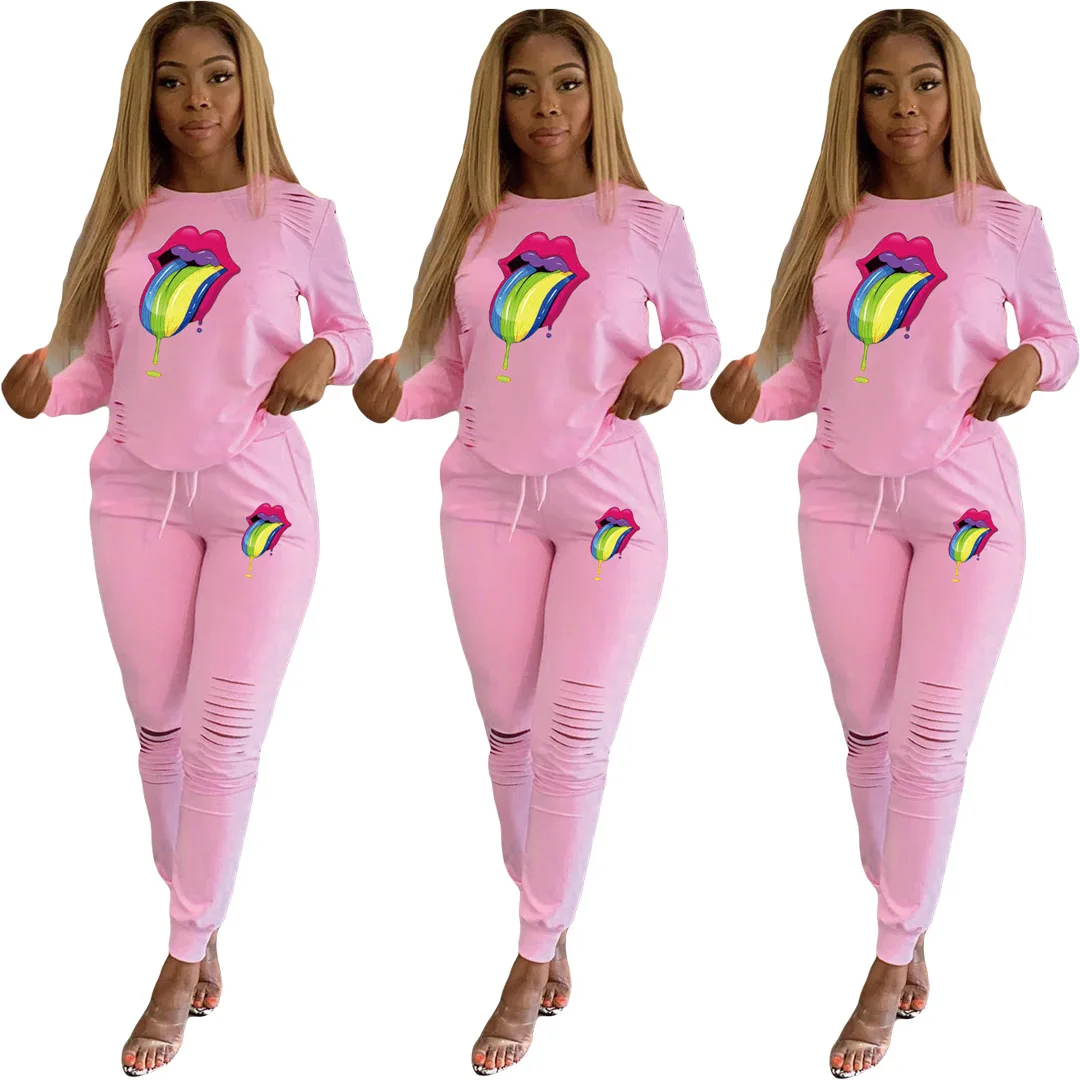 Autumn New Women Set 2 Piece Outfits Set Pink Big Lips Printed Long Sleeve Tops And Pants Ladies Suit
Autumn New Women Set 2 Piece Outfits Set Pink Big Lips Printed Long Sleeve Tops And Pants Ladies Suit