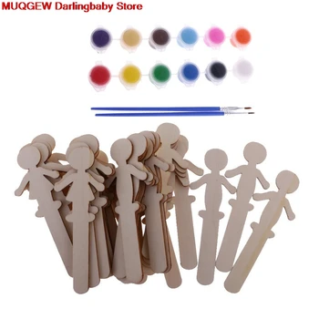 MUQGEW Cute Blank Wooden Sticks Popsicle Dolls Cake Topper