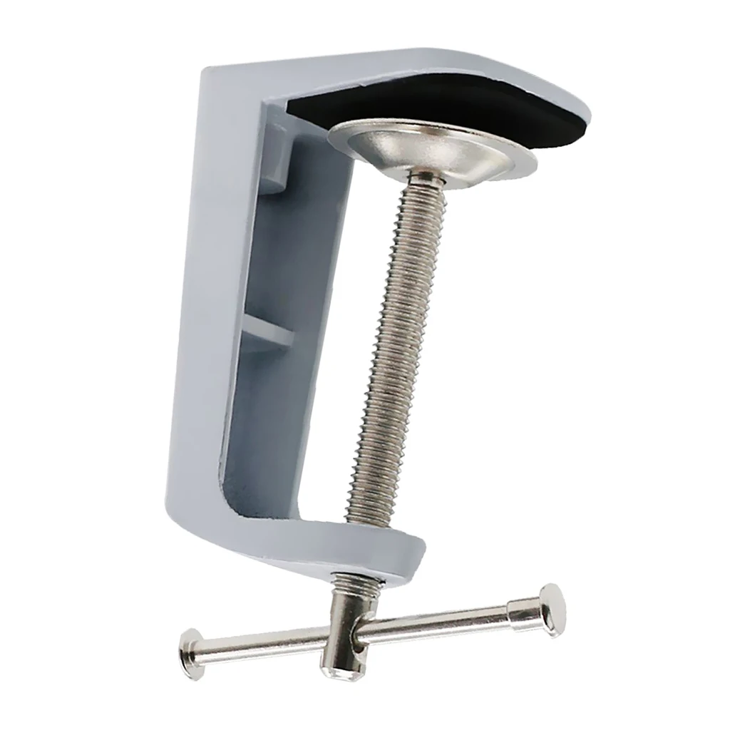 Metal Adjustable Arm Desk Clamp Table Lamp Clip Holder Stand White+Black