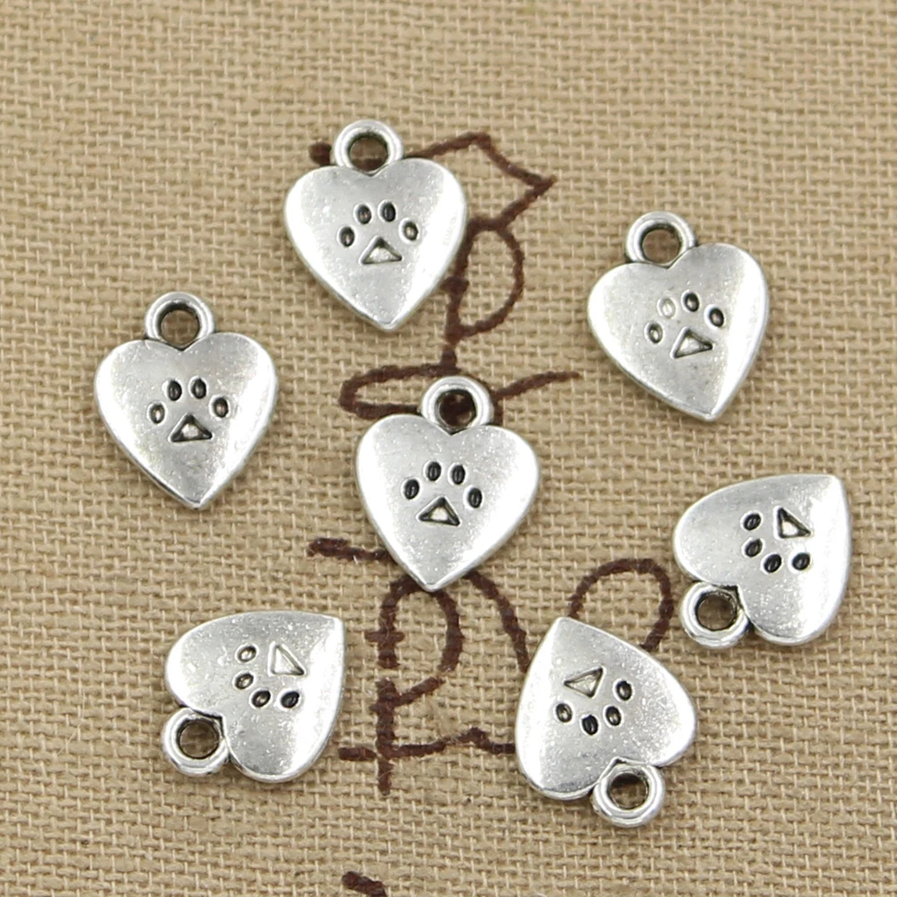 50pcs Charms Heart Dog Paw 12x9mm Antique Silver Color Pendants DIY Necklace Crafts Making Findings Handmade Tibetan Jewelry | Украшения и