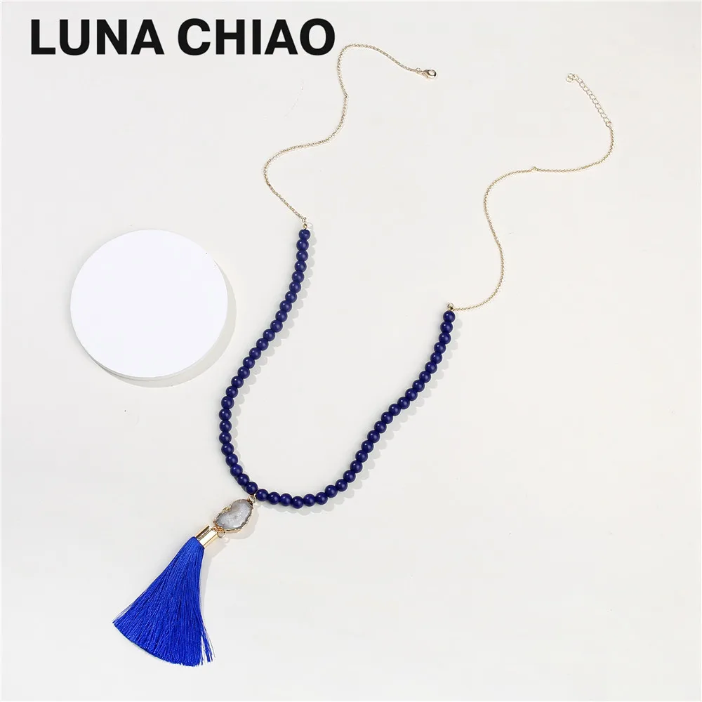 Navy Blue Silk Tassel Necklace Bead Chain Gold Rim Natural Semi Precious Stone Tassel Necklace&Pendant
Navy Blue Silk Tassel Necklace Bead Chain Gold Rim Natural Semi Precious Stone Tassel Necklace&Pendant