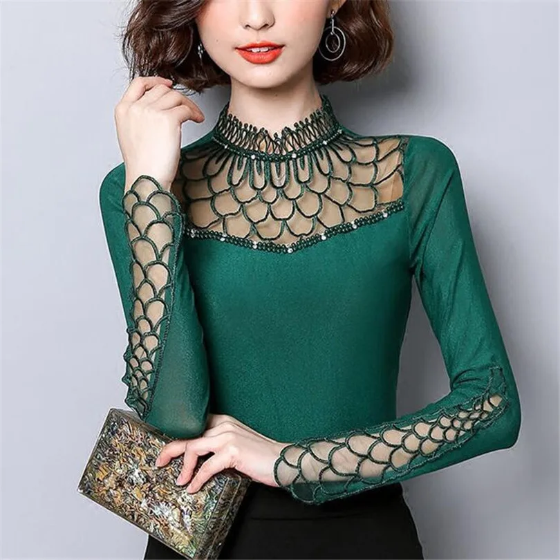 Women Blouse Tops Spring Autumn Mesh Patchwork Lace Blouses Female Long Sleeve Shirts Beading Hollow Out Shirt Oversize 4XL A778
Women Blouse Tops Spring Autumn Mesh Patchwork Lace Blouses Female Long Sleeve Shirts Beading Hollow Out Shirt Oversize 4XL A778