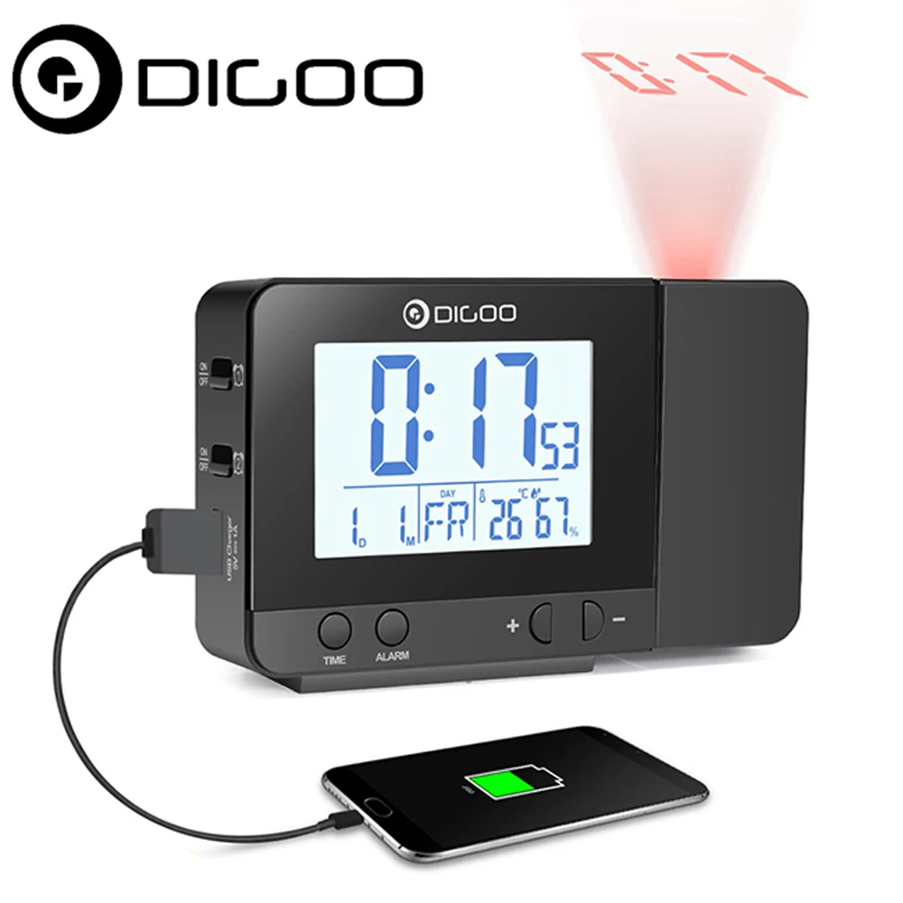Digoo DG-C10 LCD Wireless USB Rechargeable Backlight Projection Temperature Humidity Display Desk-clock for Phone Pad Speaker
Digoo DG-C10 LCD Wireless USB Rechargeable Backlight Projection Temperature Humidity Display Desk-clock for Phone Pad Speaker