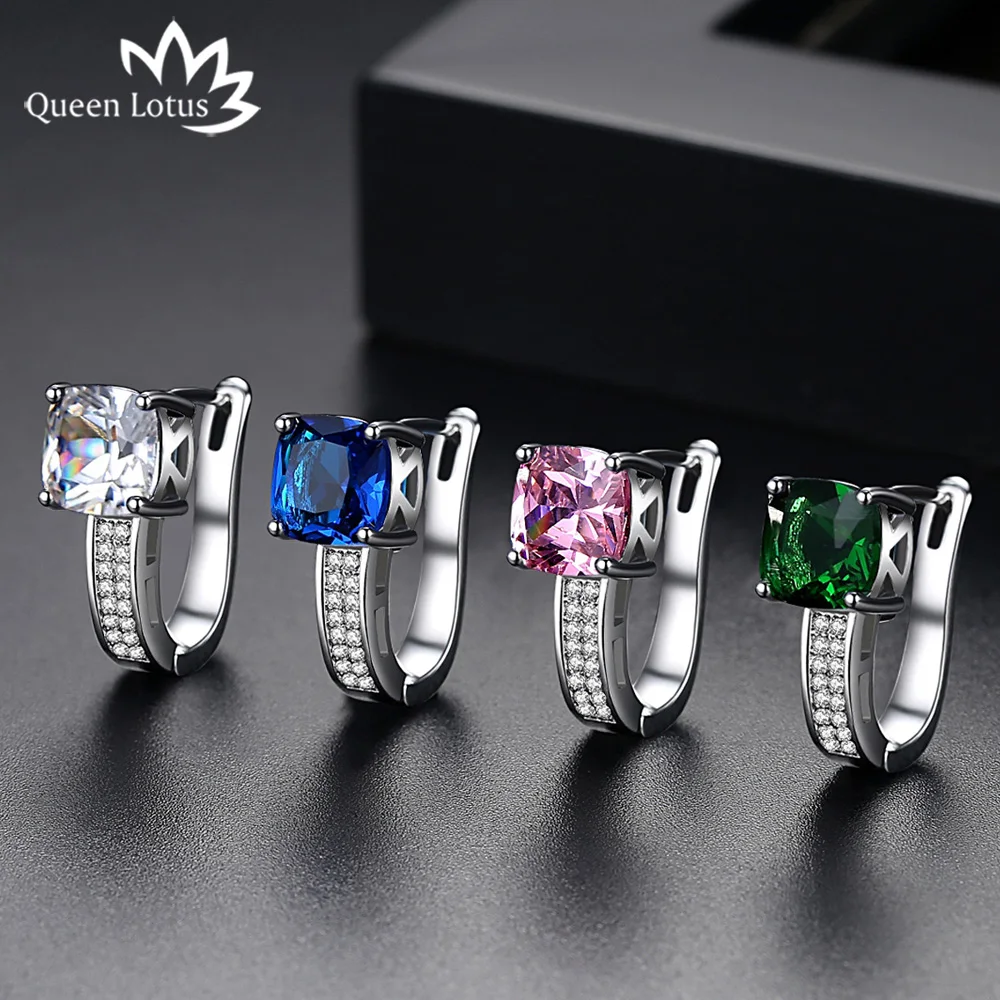 Queen Lotus 2018 Trendy Women Stud Earrings High Quality Zircon Square Earrings Blue Pink Green Luxury Crystal Earrings Jewelry
Queen Lotus 2018 Trendy Women Stud Earrings High Quality Zircon Square Earrings Blue Pink Green Luxury Crystal Earrings Jewelry