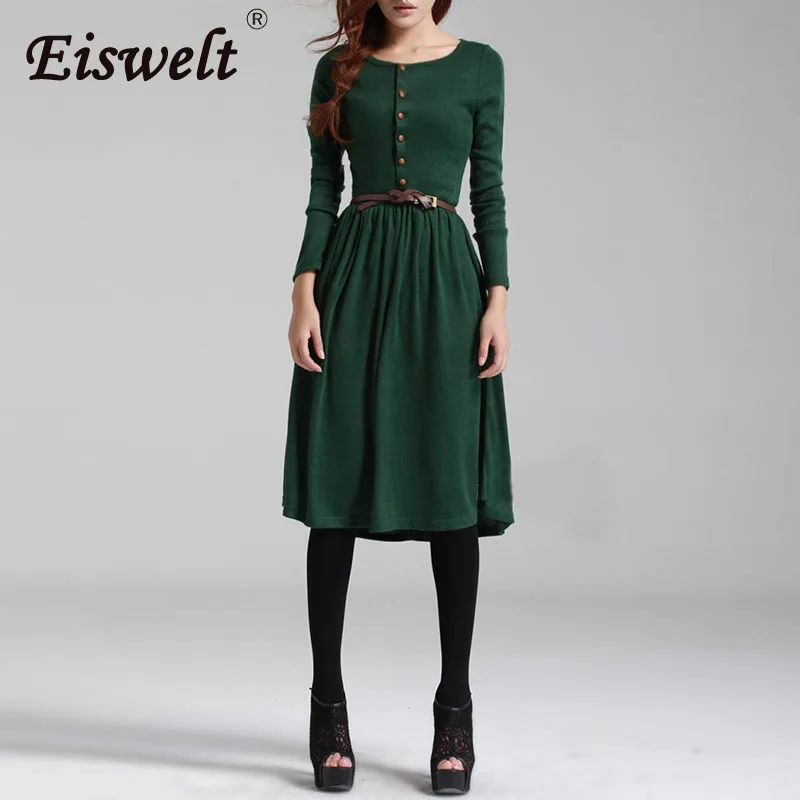 EISWELT 2018 Hot Sale Black Green Women Long Sleeve Knitted Button Dress Autumn Winter Dress Ladies O Neck Party Dress with Belt
EISWELT 2018 Hot Sale Black Green Women Long Sleeve Knitted Button Dress Autumn Winter Dress Ladies O Neck Party Dress with Belt