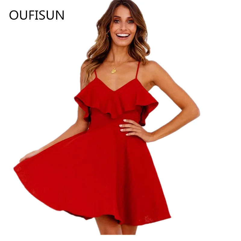 Summer Sexy Dress Women 2019 Backless Cross Drawstring Ruffles Bundle Waist V-neck Strap party Mini Dress femme elegant Vintage
Summer Sexy Dress Women 2019 Backless Cross Drawstring Ruffles Bundle Waist V-neck Strap party Mini Dress femme elegant Vintage