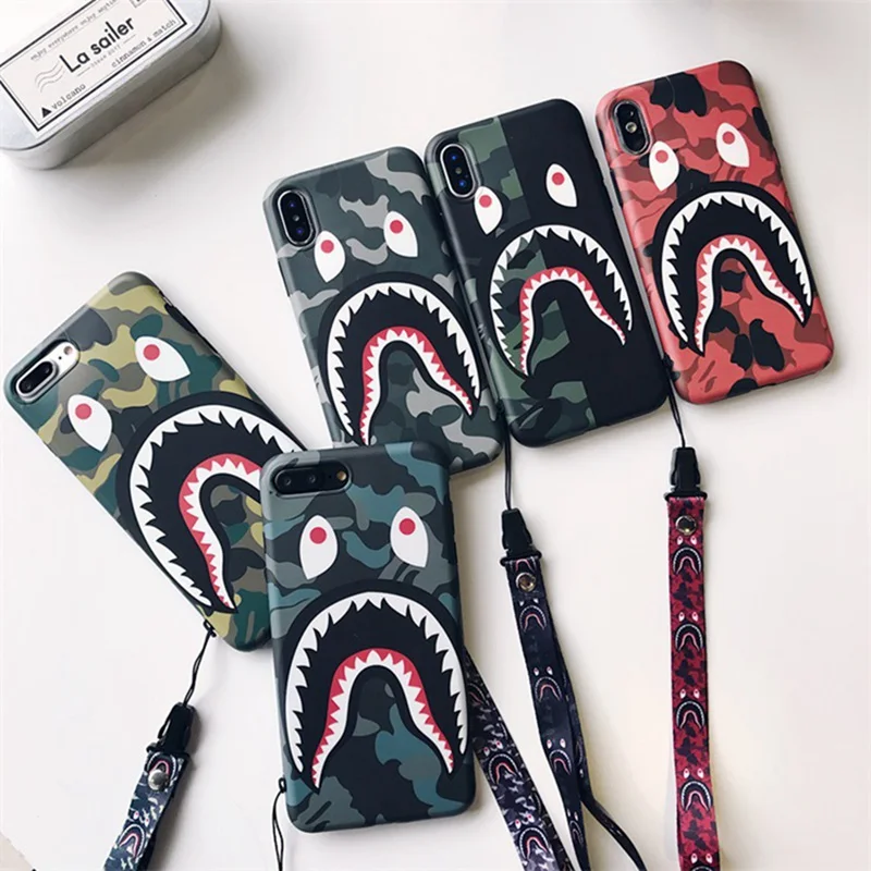Camouflage shark mouth Phone case for iPhone XS Max/XS/X 6/6S 7/8 plus Soft matte couple lanyard TPU 7 8plus iPhone 7 Case Cover
Camouflage shark mouth Phone case for iPhone XS Max/XS/X 6/6S 7/8 plus Soft matte couple lanyard TPU 7 8plus iPhone 7 Case Cover